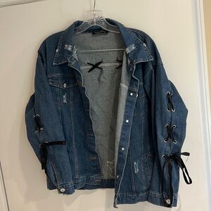 Few Moda denim jacket with criss cross ribbon detail on back and arms - size m/l